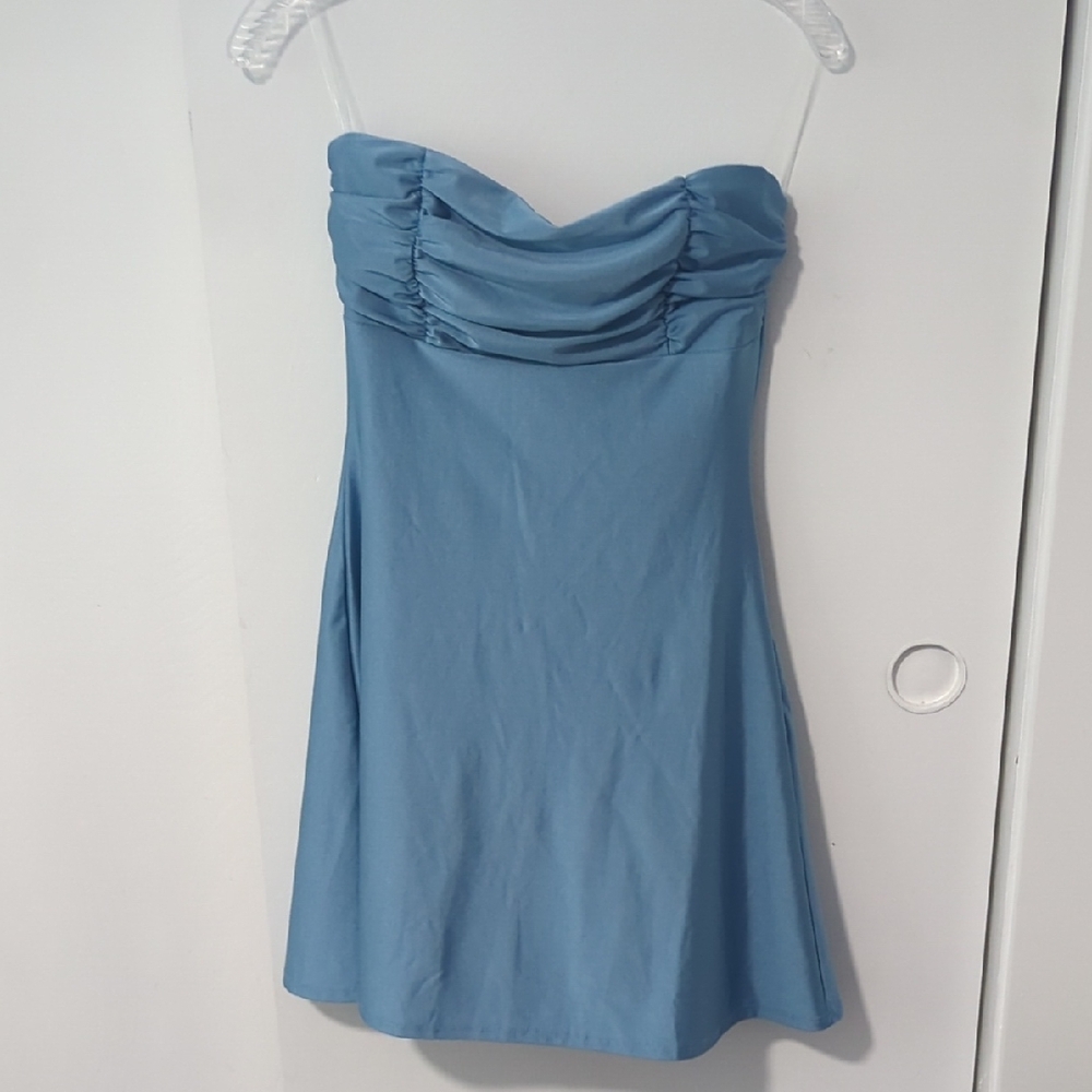 Windsor Strapless Dusty Blue Ruched Bodice Dress